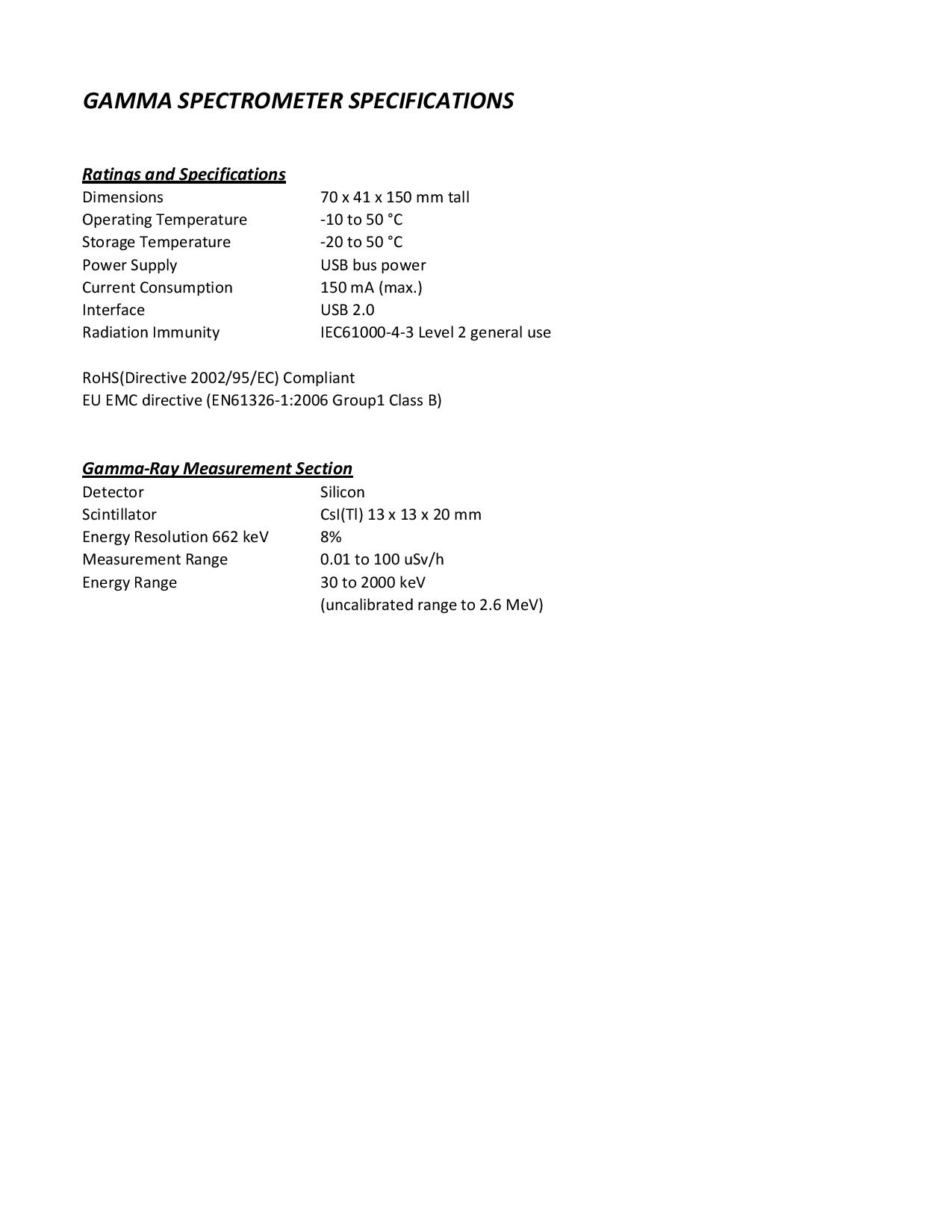 GAMMA SPECTROMETER DATA SHEET (1) Santa Barbara Imaging